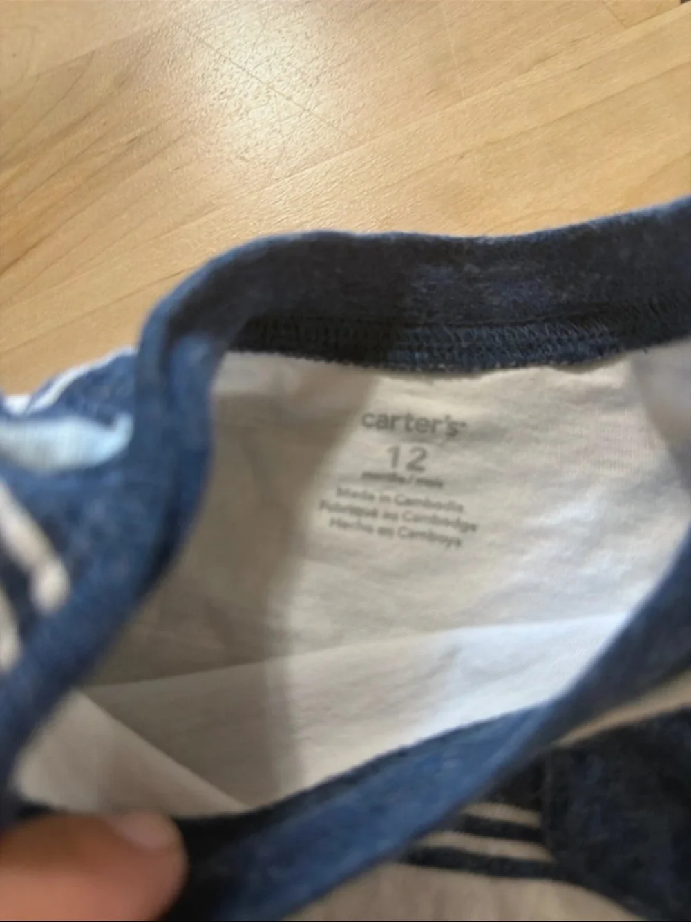Striped Navy and White Baby One-Piece Layered Bodysuit -12 months